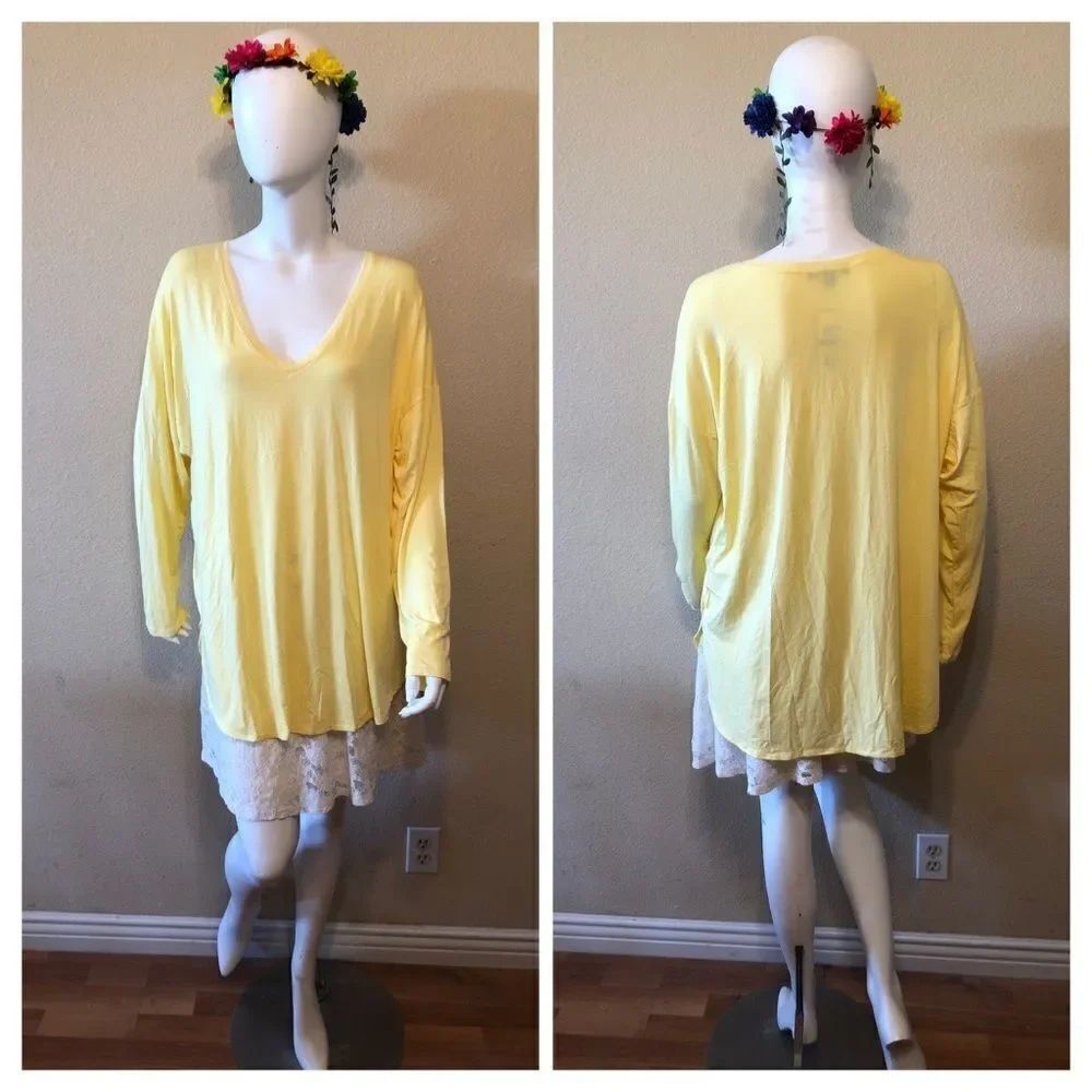 INC Yellow V-Neck Curved-Hem T-Shirt Size XXL